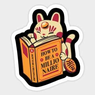 Maneki-Neko How to be a Millionaire Cat Black Design Sticker